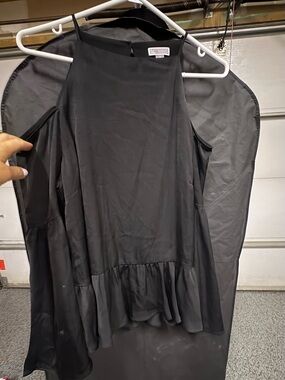 Chelsea 28 Black Cold-Shoulder Ruffle Hem Top